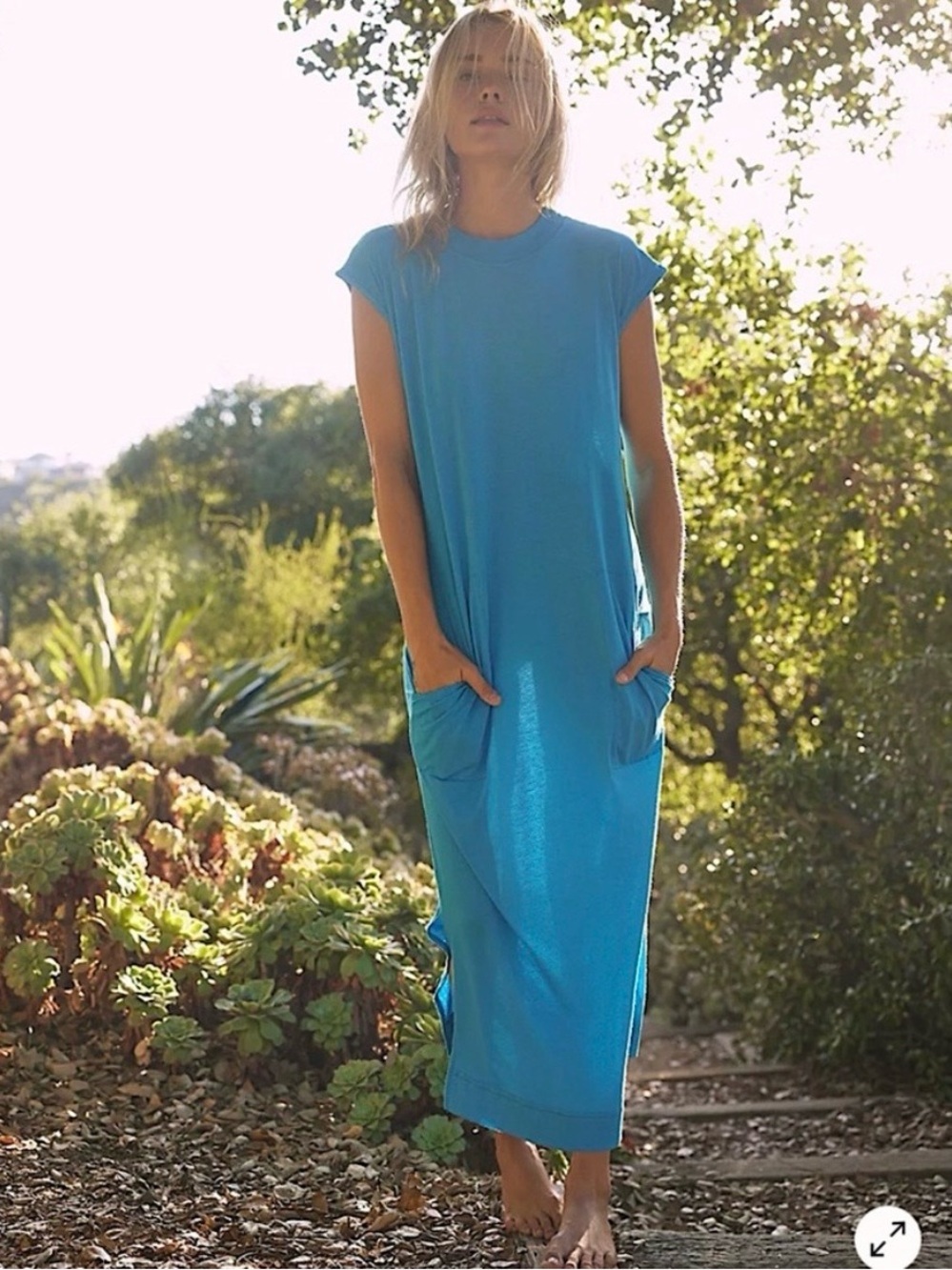 NWT Free People Beach All Day Long Midi T-Shirt Dress Size M Indigo/ Blue